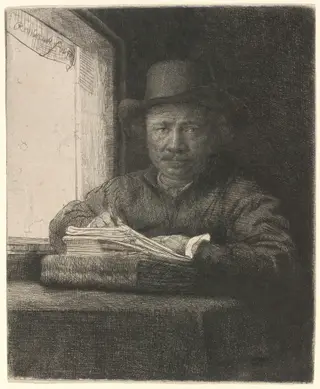 Self-Portrait Etching at a Window, by Rembrandt van Rijn