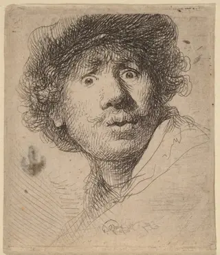 Self-Portrait in a Cap, Open-Mouthed, by Rembrandt van Rijn