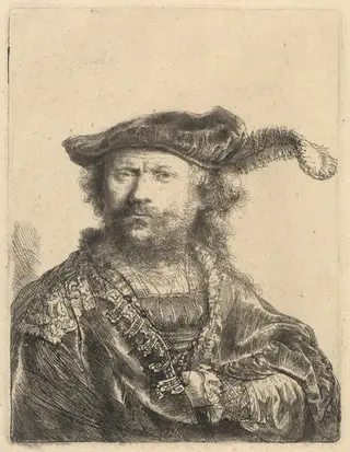 Self-Portrait in a Velvet Cap with Plume, by Rembrandt van Rijn