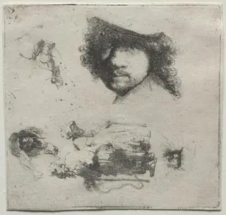 Sheet of Studies:  Self-Portrait, a Beggar Couple, etc.
