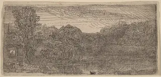 Small Gray Landscape: a House and Trees beside a Pool, by Rembrandt van Rijn