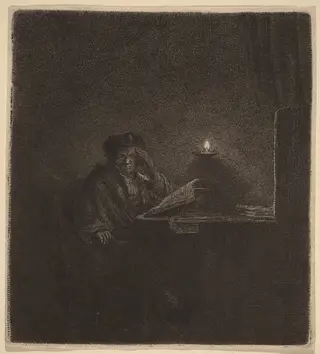 Student at a Table by Candlelight, by Rembrandt van Rijn