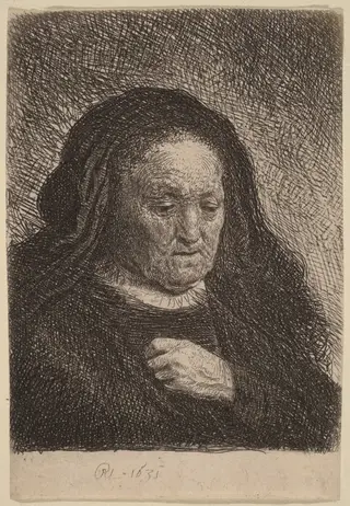 The Artist's Mother with Her Hand on Her Chest, by Rembrandt van Rijn