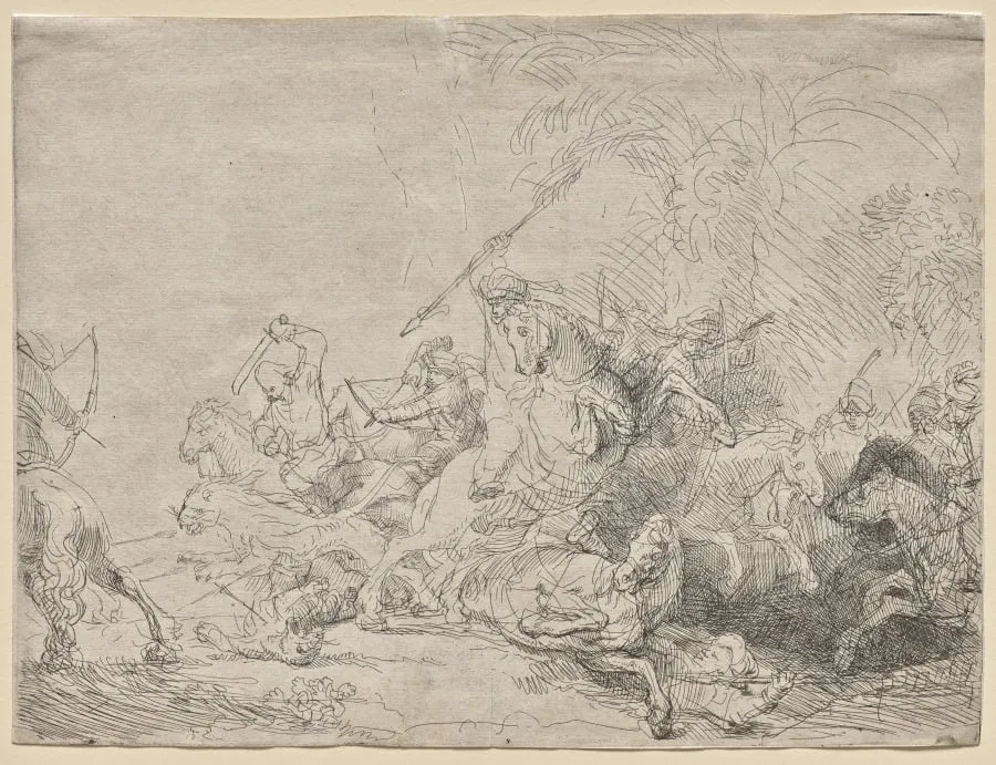 The Large Lion Hunt, by Rembrandt van Rijn, 1641