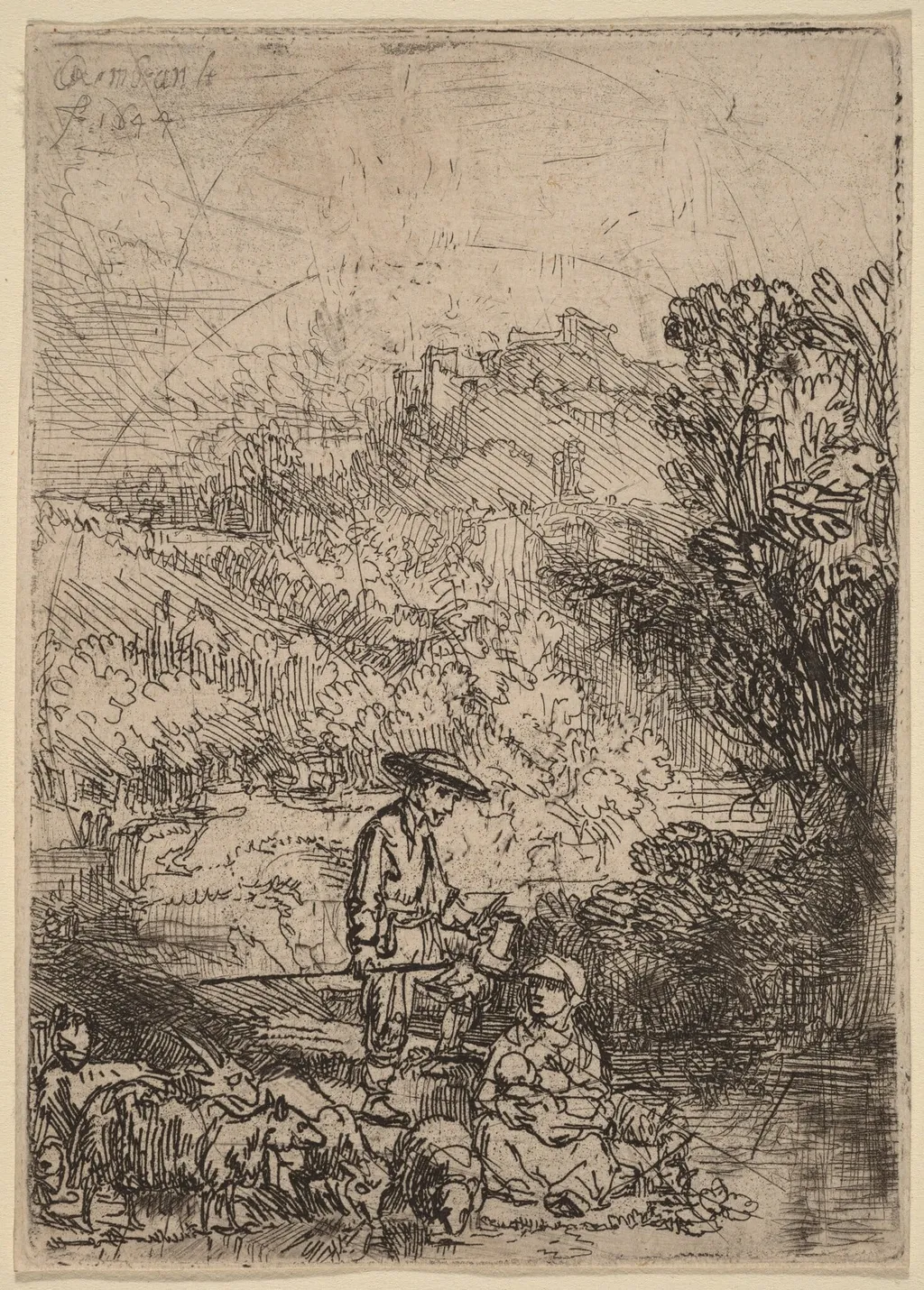 The Shepherd and His Family, by Rembrandt van Rijn, ink, 1644