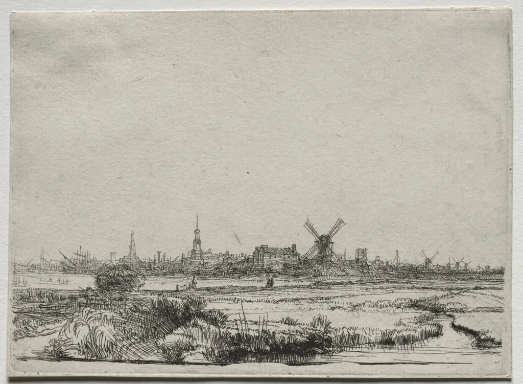View of Amsterdam from the North West, by Rembrandt van Rijn, 1640