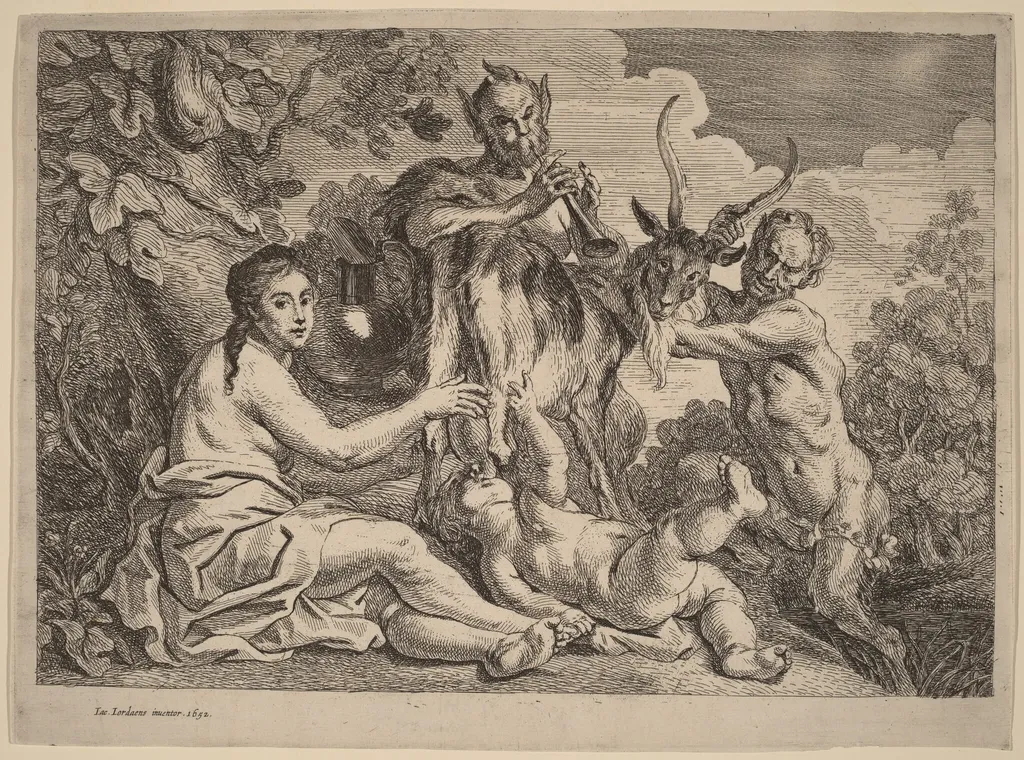 Jupiter Nourished by the Goat Amalthea, by Remoldus Eynhoudts, ink, 1652