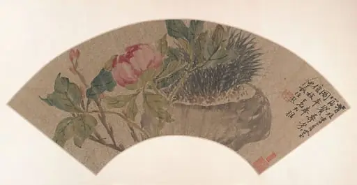 清 任熊 牡丹 扇面|Peony, by Ren Xiong