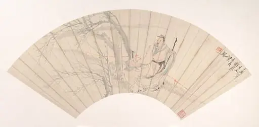 清  任薰  高士臨風  扇面|Scholar in the Wind, by Ren Xun, 1880