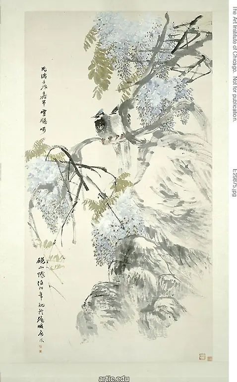 Paradise Flycatchers and Wisteria, by Ren Yi