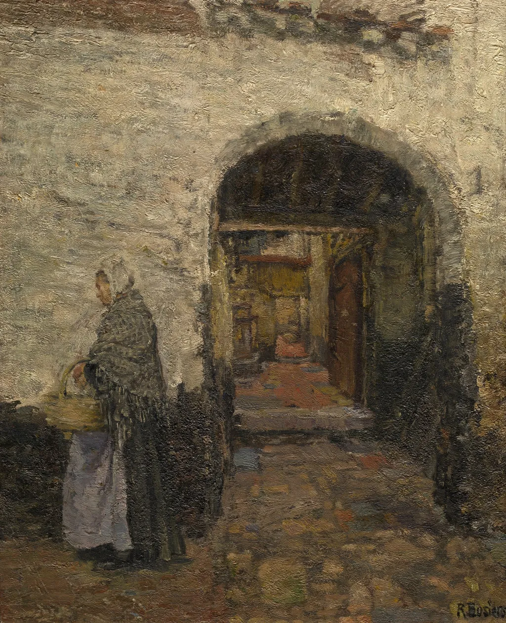 The Vlaaikensgang in Antwerp, by René Bosiers, oil, 1911