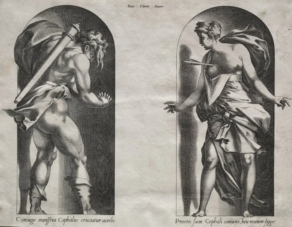 Cephalus and Procris in two Niches, by René Boyvin, 1539