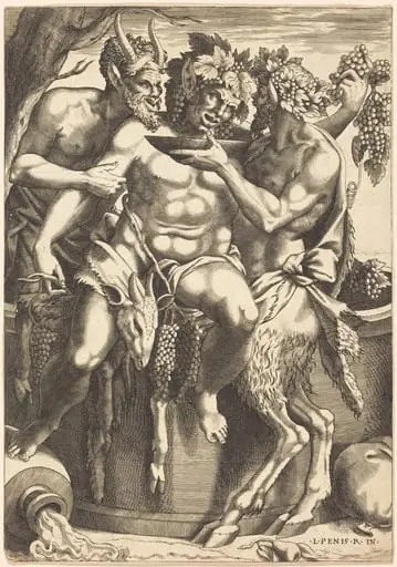 Two Satyrs Giving Drink to Bacchus, by René Boyvin