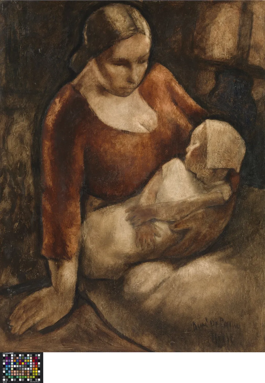 Moeder en kind, by René De Pauw, oil, 1942