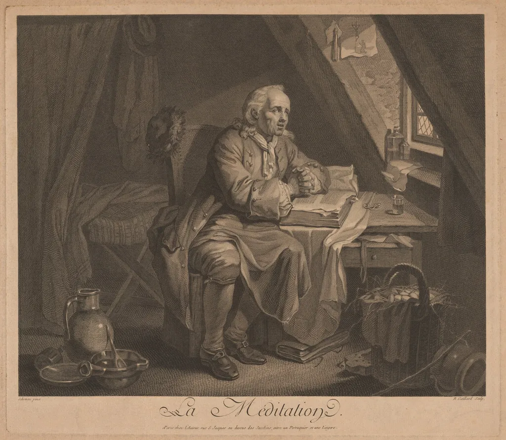 La Méditation, by René Gaillard, ink, 1766