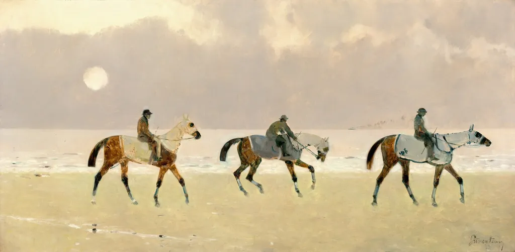 Riders on the Beach at Dieppe, by Rene Pierre Charles Princeteau, oil, 1892