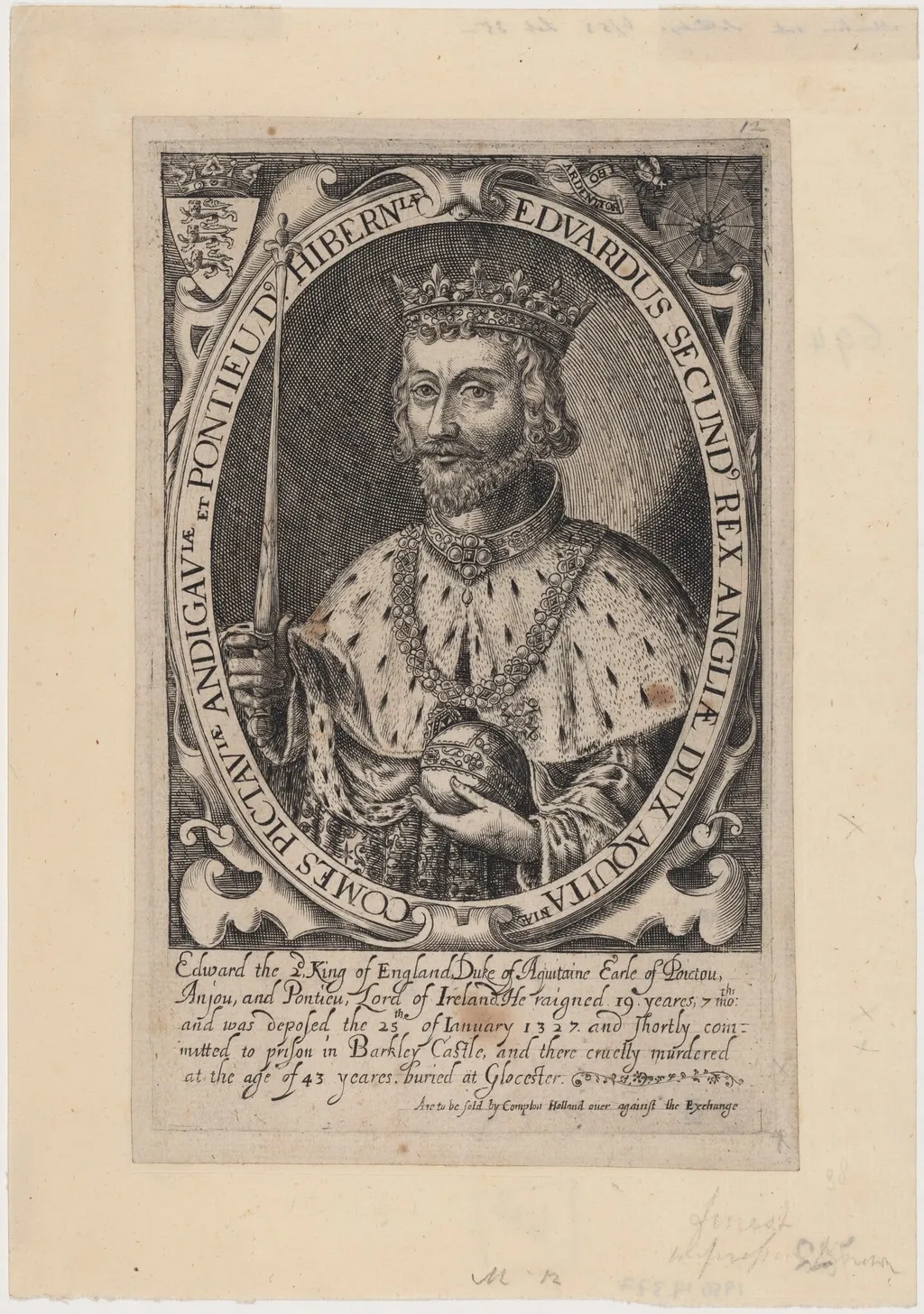 Edward II of England, by Renold Elstrack, ink, 1598