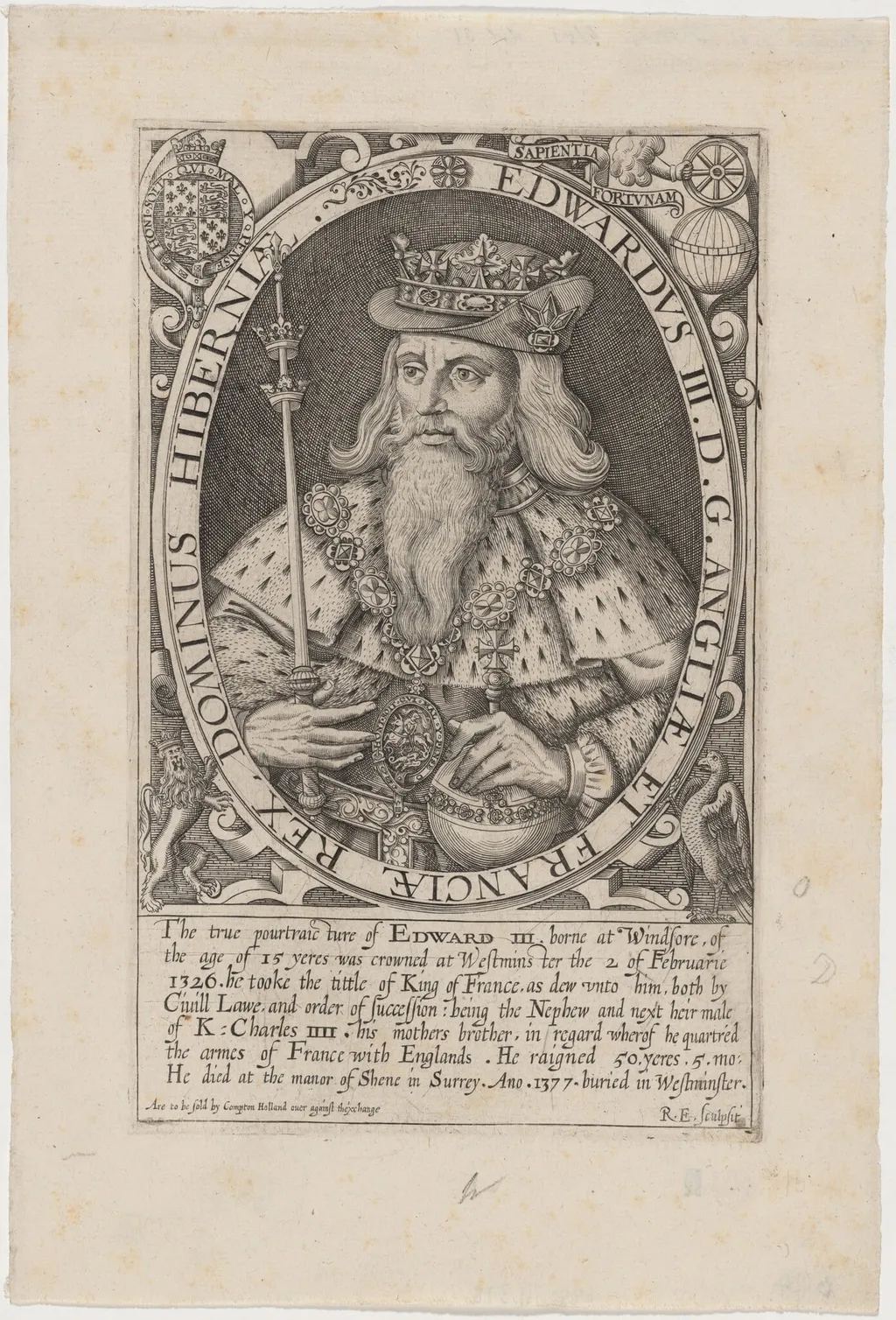 Edward III of England, by Renold Elstrack, ink, 1598