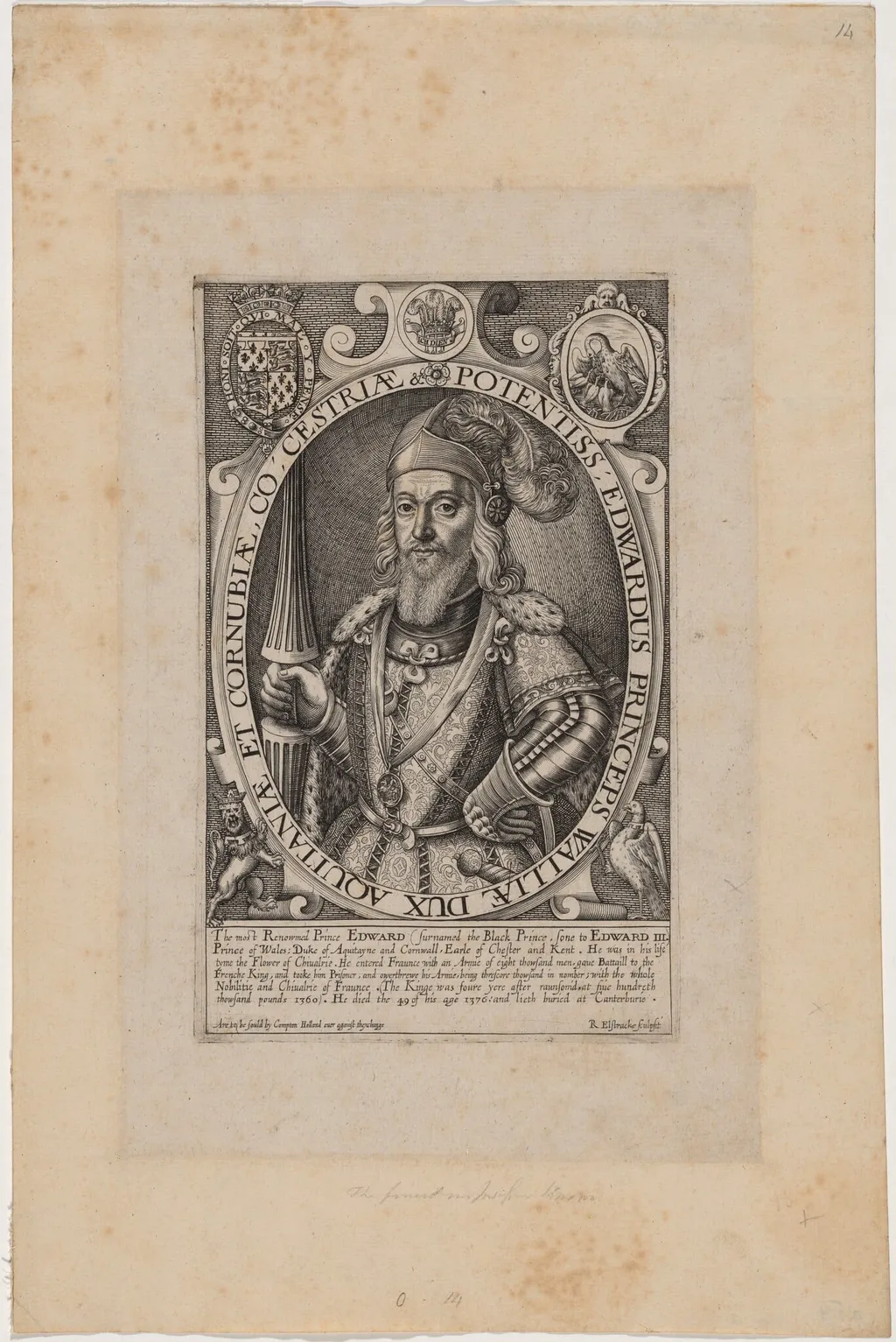 Edward, the Black Prince, by Renold Elstrack, ink, 1598