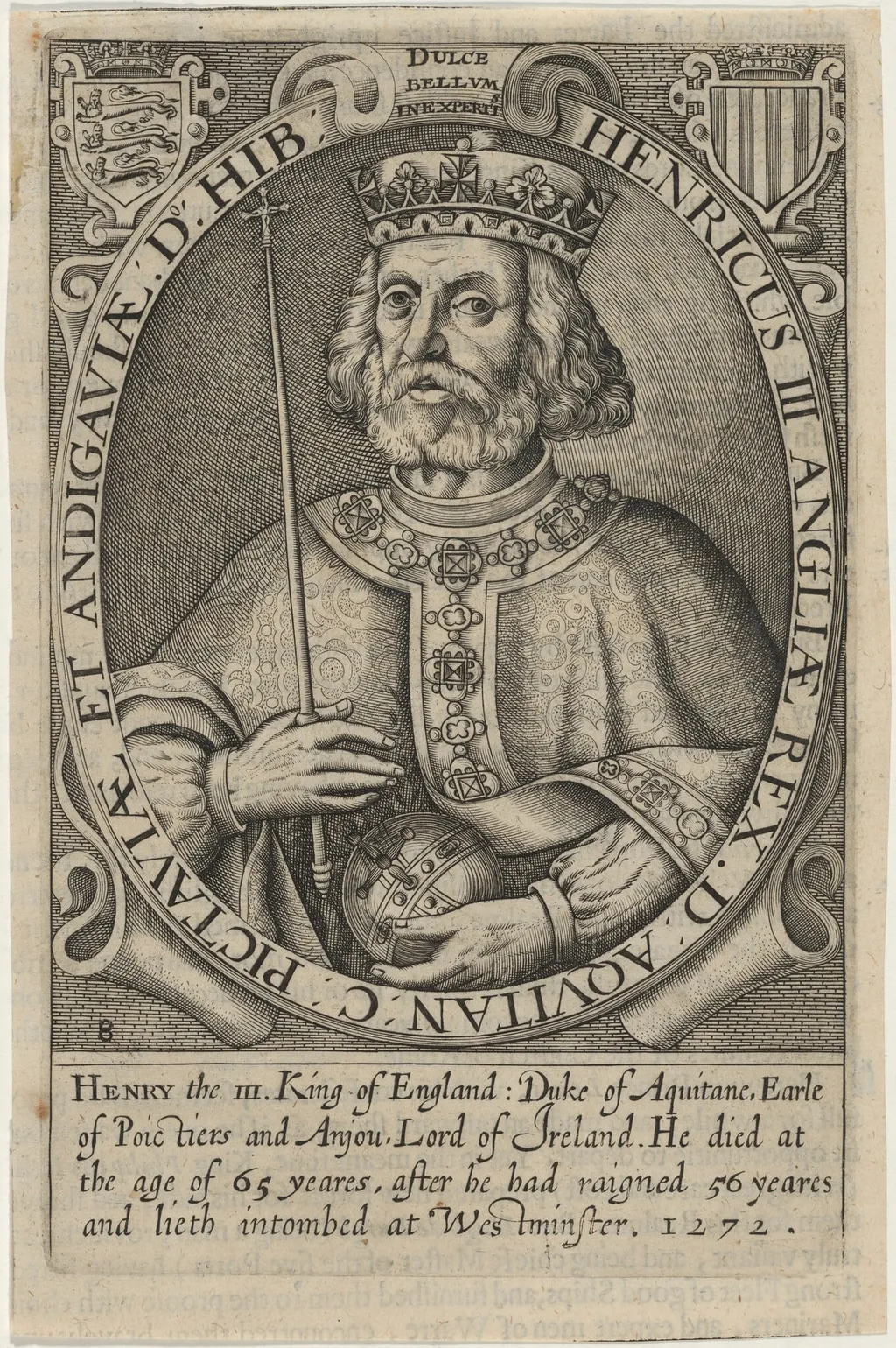 Henry III of England, by Renold Elstrack, ink, 1598