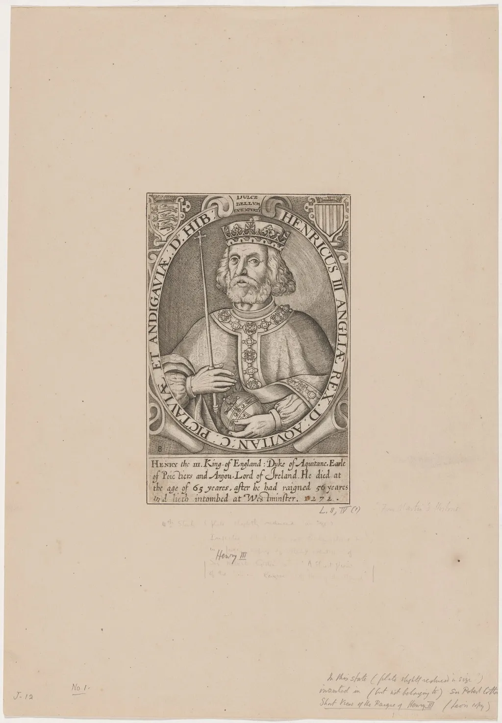 Henry III of England, by Renold Elstrack, ink, 1598