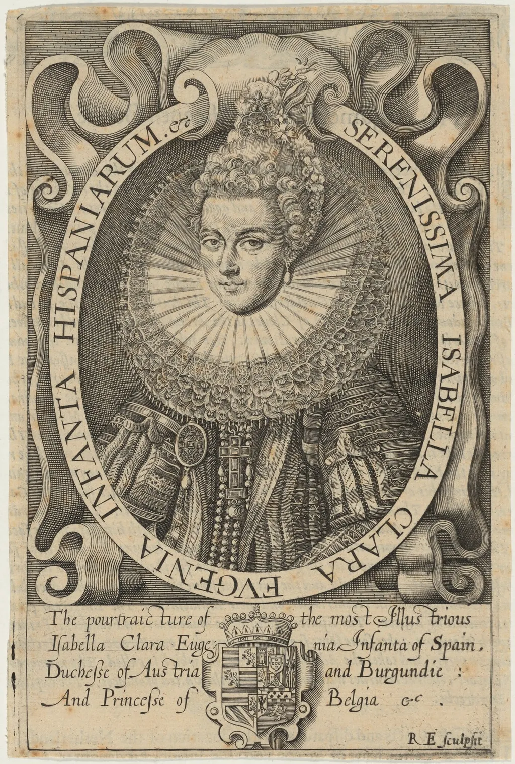 Isabella Clara Eugenia, Infanta of Spain, wife of Archduke of Austria, by Renold Elstrack, ink