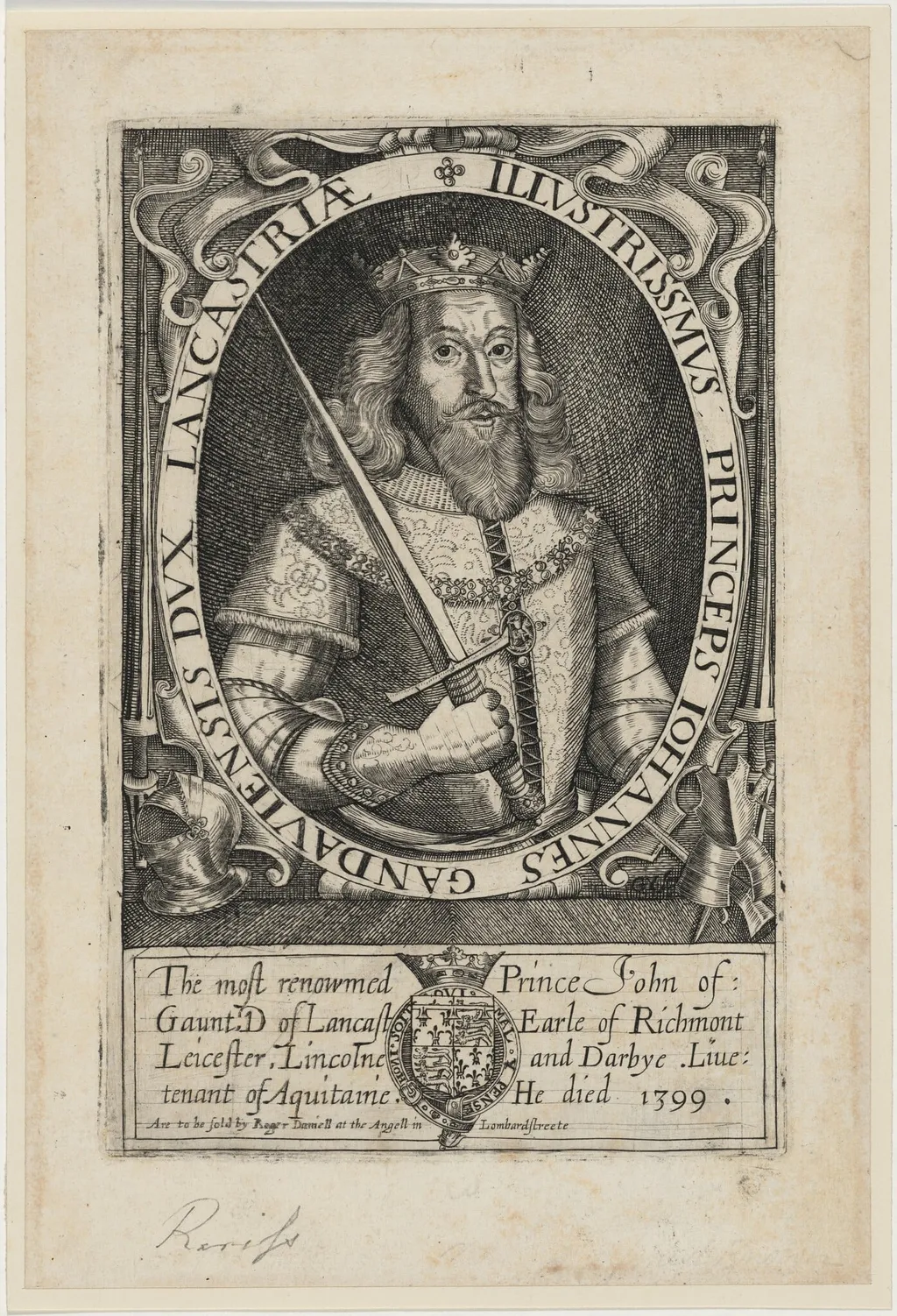 John of Gaunt, by Renold Elstrack, ink, 1598