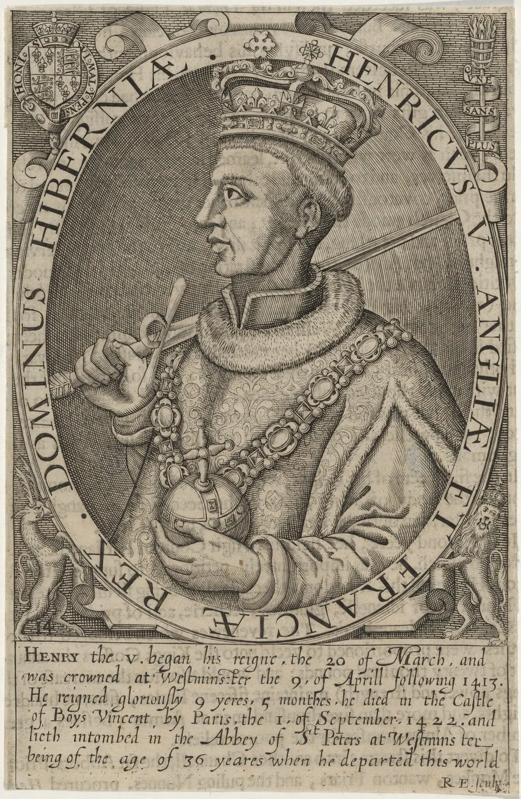King Henry V, by Renold Elstrack, ink, 1598