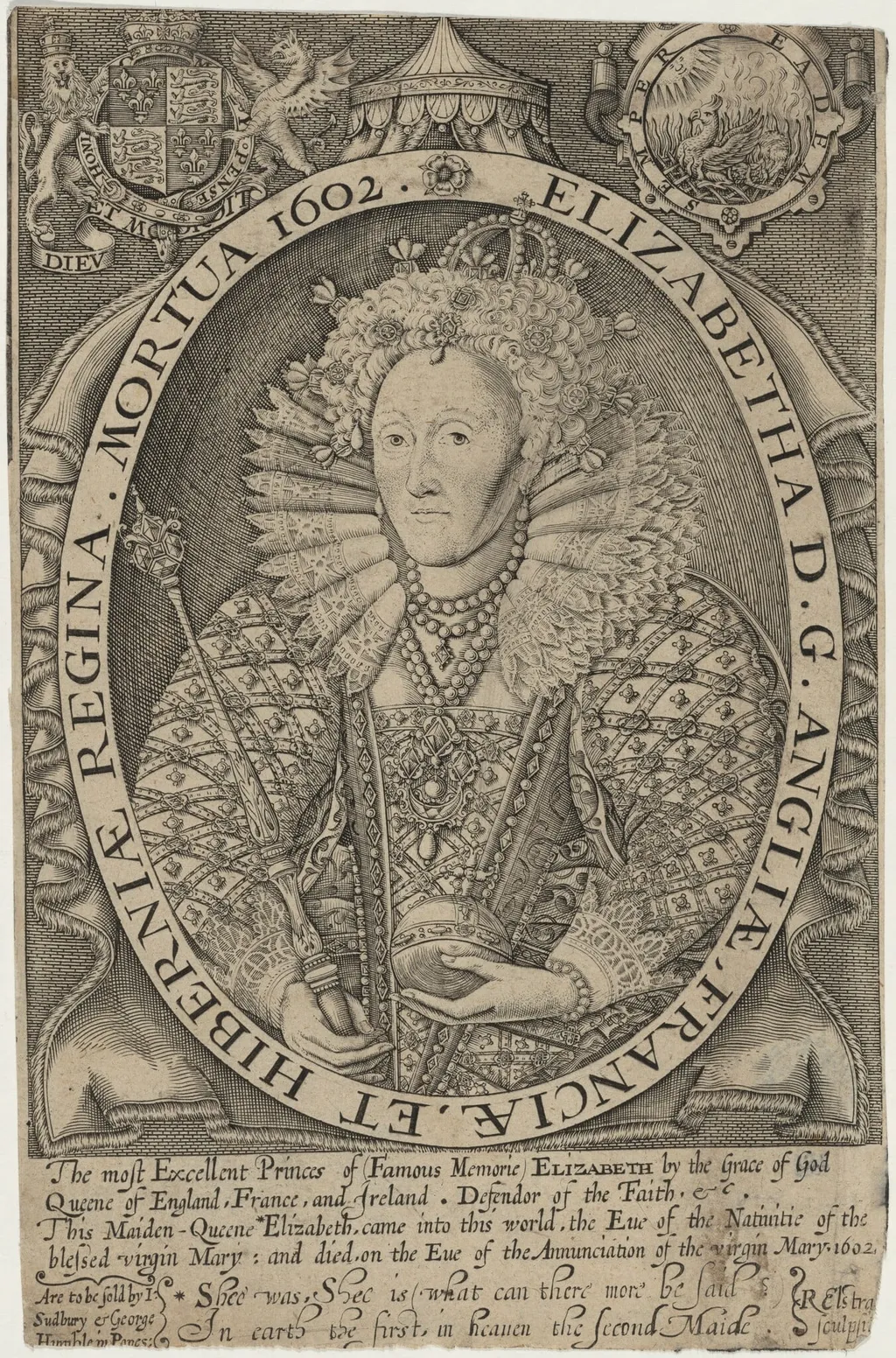 Queen Elizabeth, by Renold Elstrack, ink, 1598