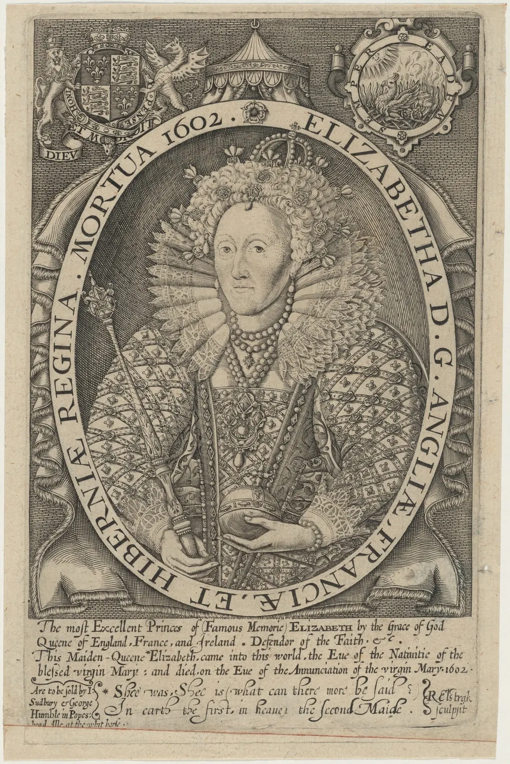 Queen Elizabeth, by Renold Elstrack, ink, 1598