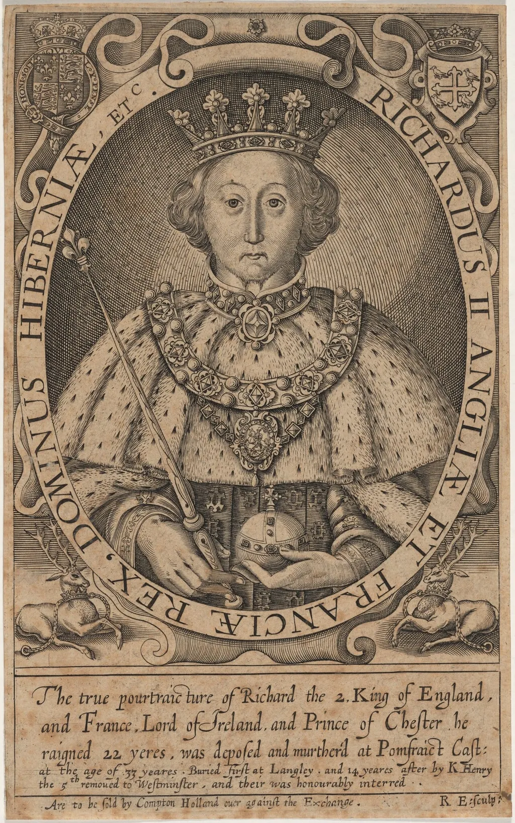 Richard II of England, by Renold Elstrack, ink, 1618