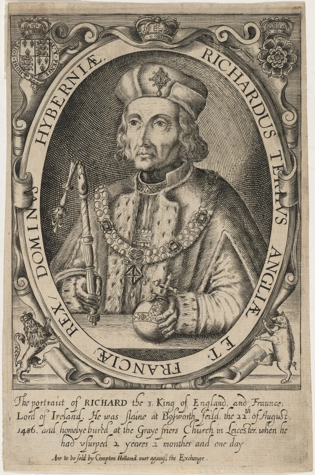 Richard III of England, by Renold Elstrack, ink, 1618