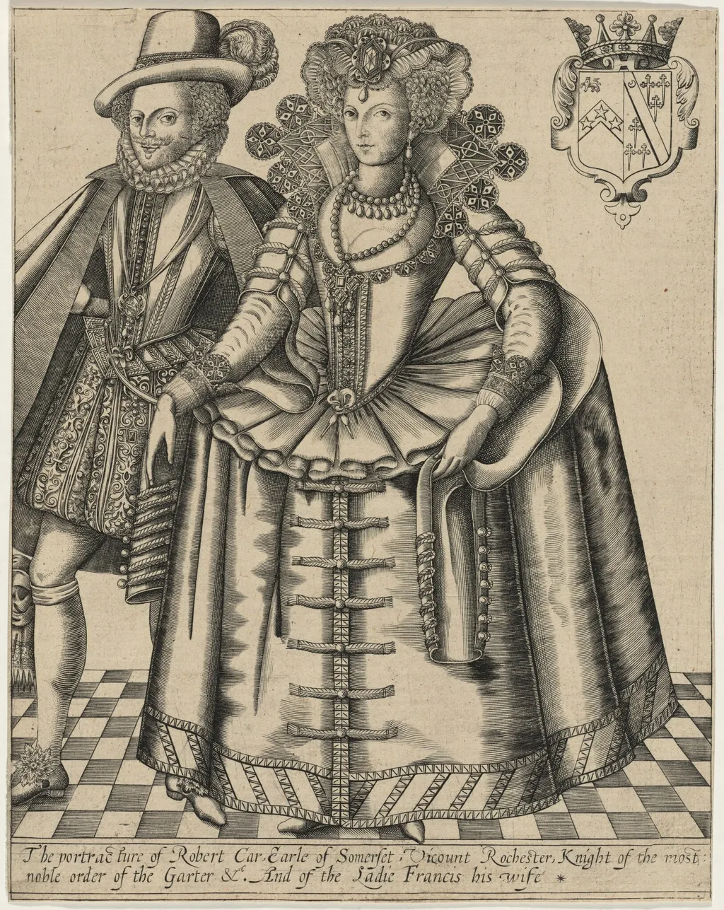 Robert Carr, Earl of Somerset and His Countess, by Renold Elstrack, ink