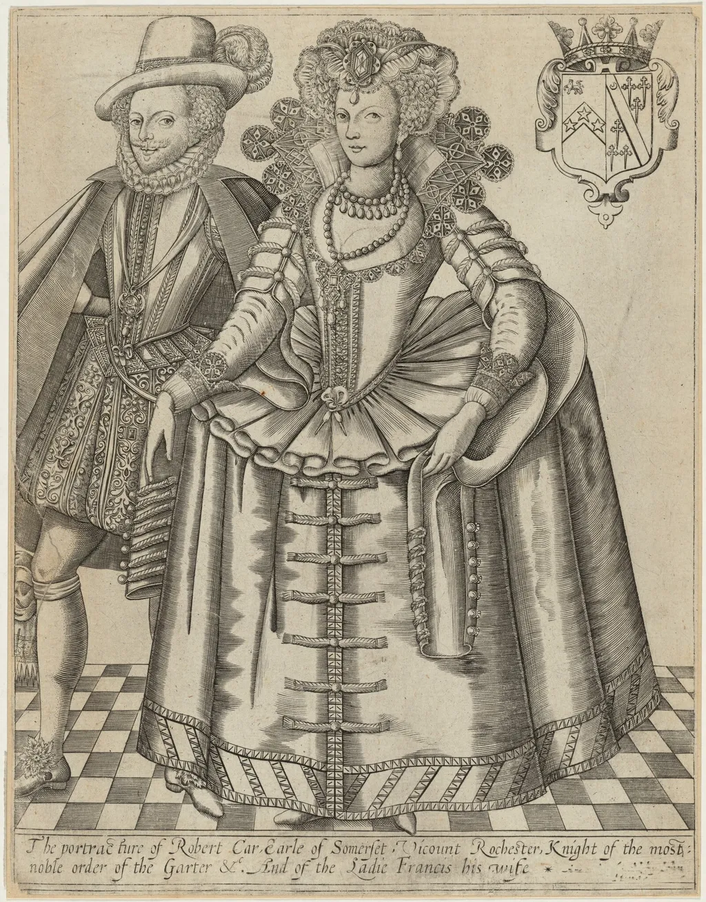 Robert Carr, Earl of Somerset and His Countess, by Renold Elstrack, ink