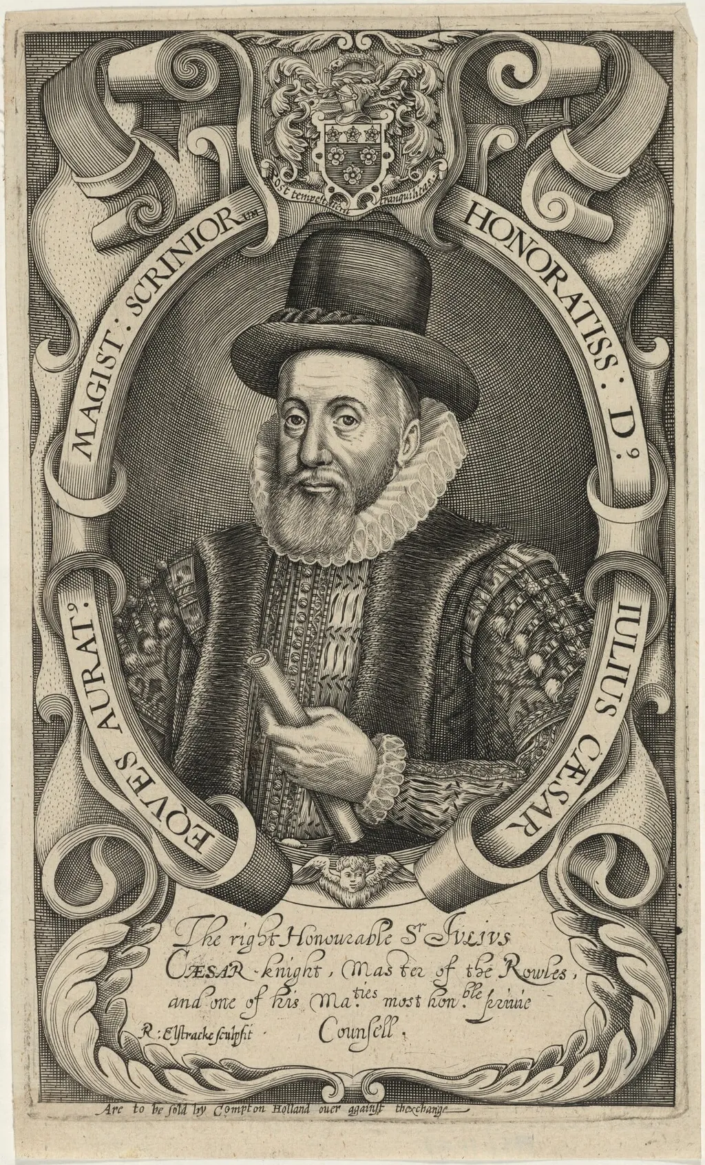 Sir Julius Caesar, Master of the Roules, by Renold Elstrack, ink, 1598