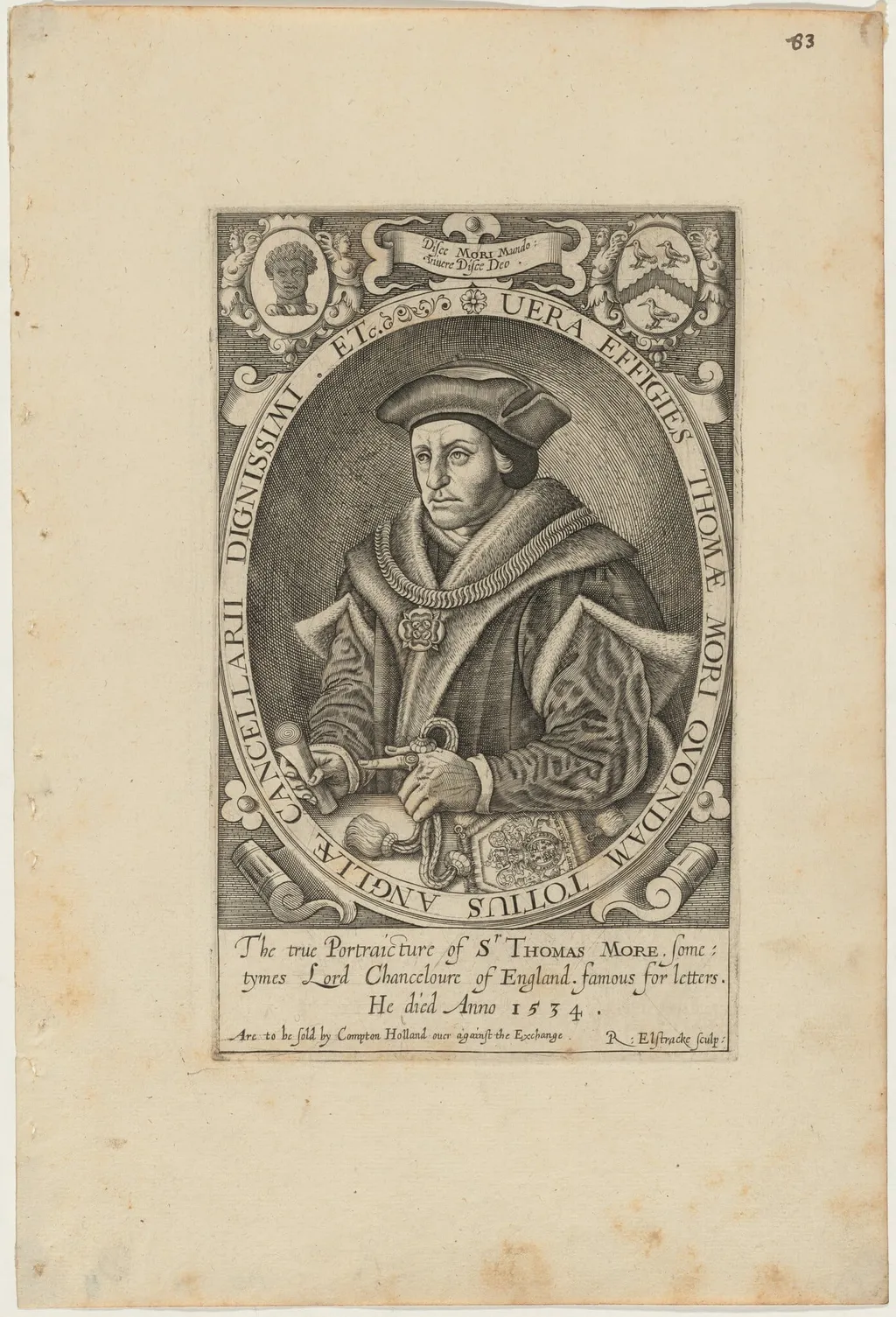 Sir Thomas More, by Renold Elstrack, ink, 1598