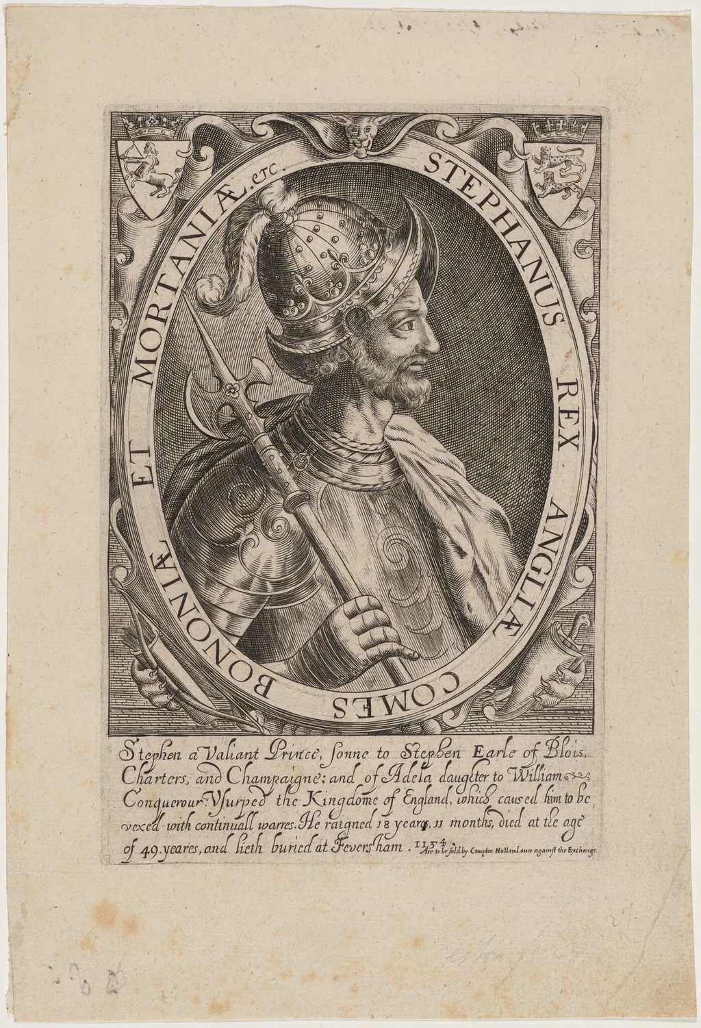 Stephen, King of England, by Renold Elstrack, ink, 1598