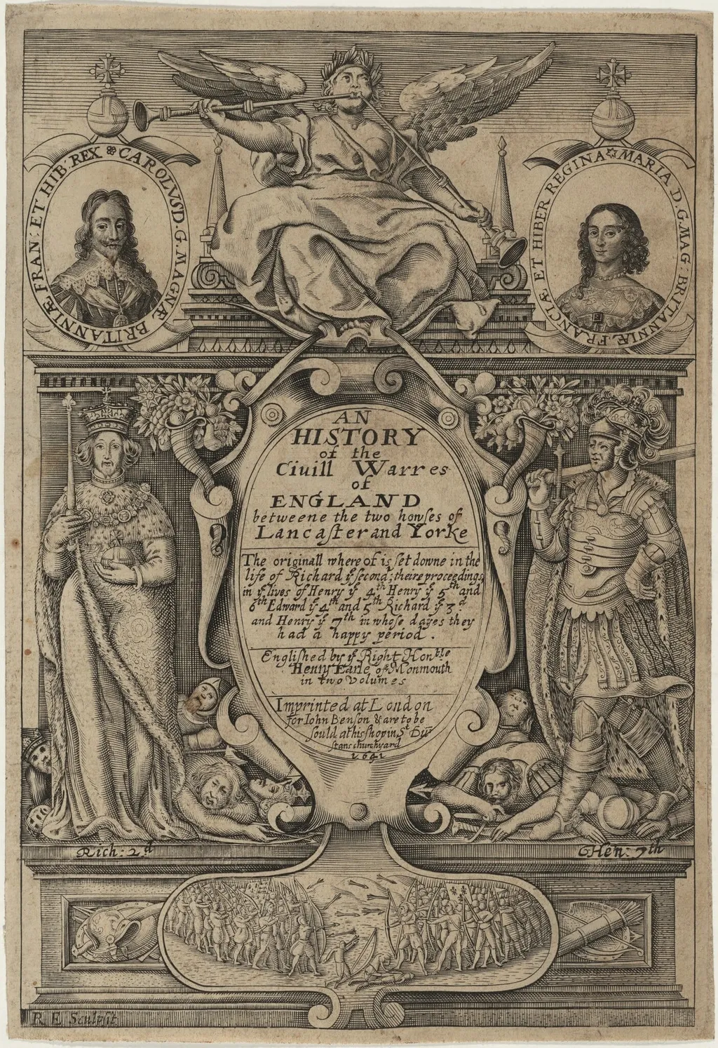 Title page, An History of the Civill Warres of England, by Renold Elstrack, ink