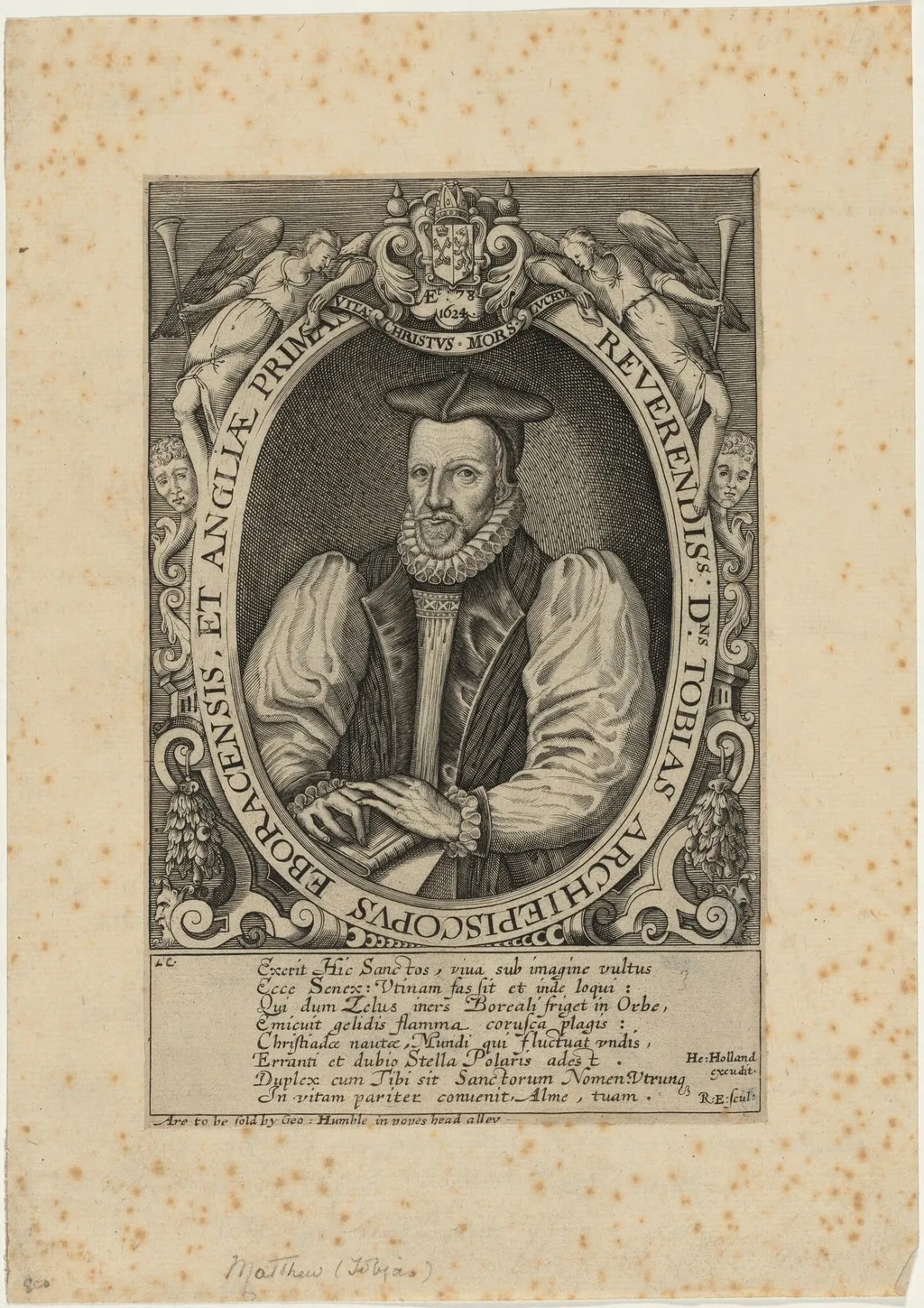 Tobias Matthew, D.D., Archbishop of York, by Renold Elstrack, ink, 1598