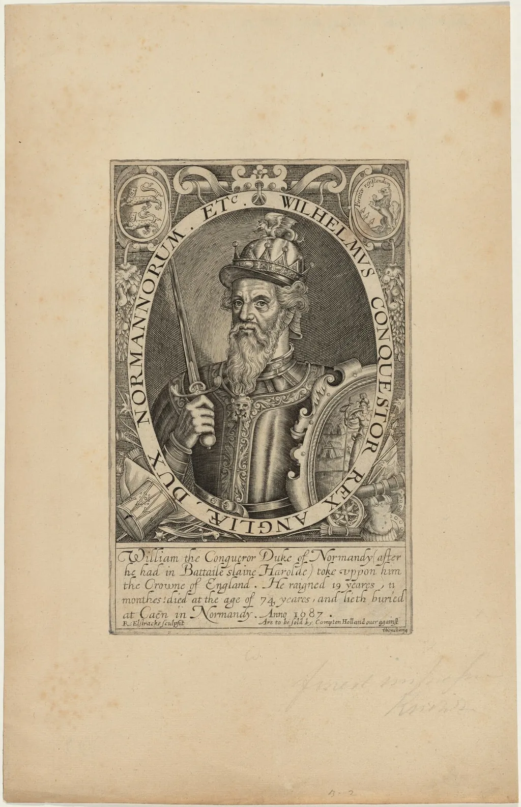 William I of England, by Renold Elstrack, ink, 1598