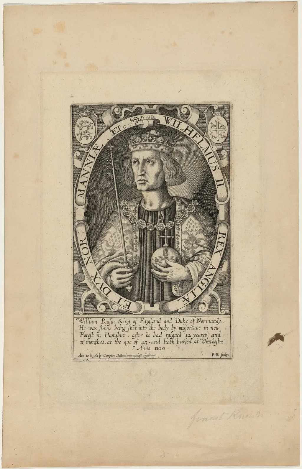 William II, by Renold Elstrack, ink, 1598