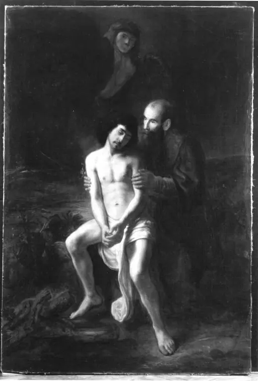 Abraham im Begriff, seinen Sohn Isaak zu opfern, by Reynier van Gherwen