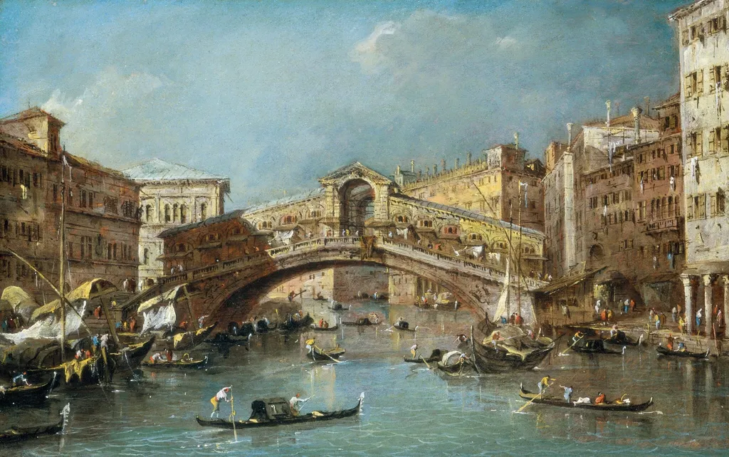 Rialto Bridge, Venice, oil, 1770