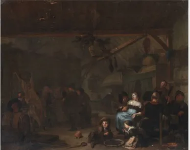 An Interior with Figures, by Richard Brakenburgh, oil, 1695