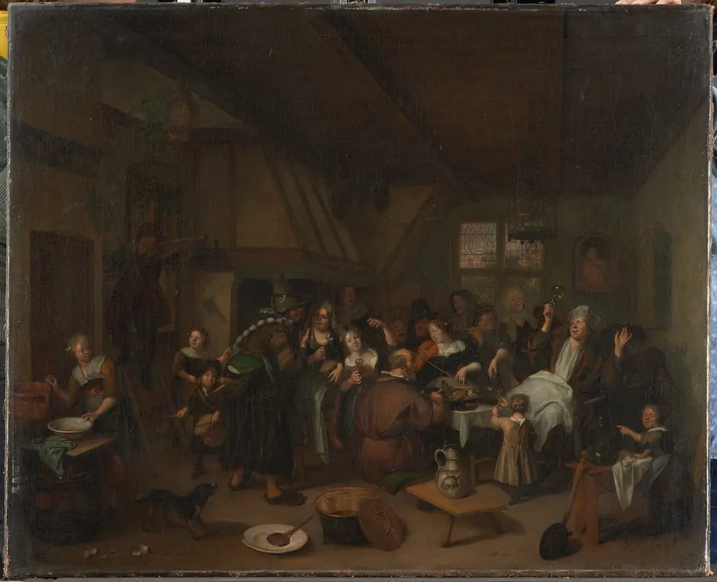 Interior with a company celebrating Twelfth Night, the Feast of Epiphany