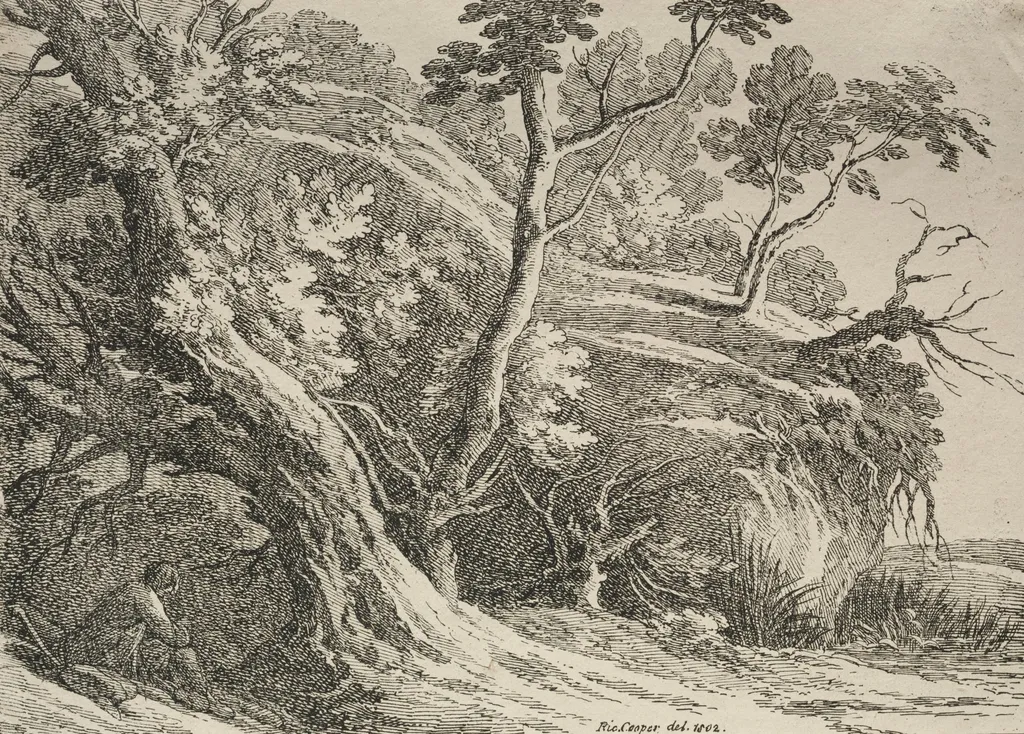 Specimens of Polyautography: Man Seated under an Oak, by Richard Cooper, 1802