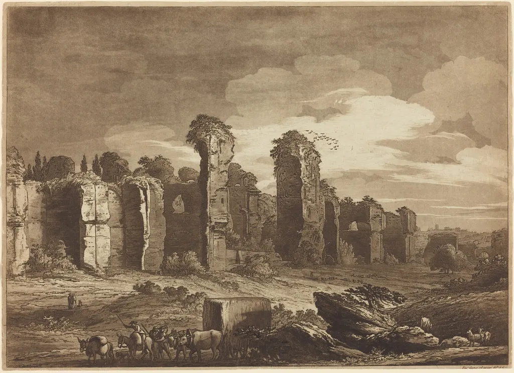 View of the Remains of Caracalla's Baths, Taken from the Jesuits Gardens at Rome, by Richard Cooper II, ink, 1778