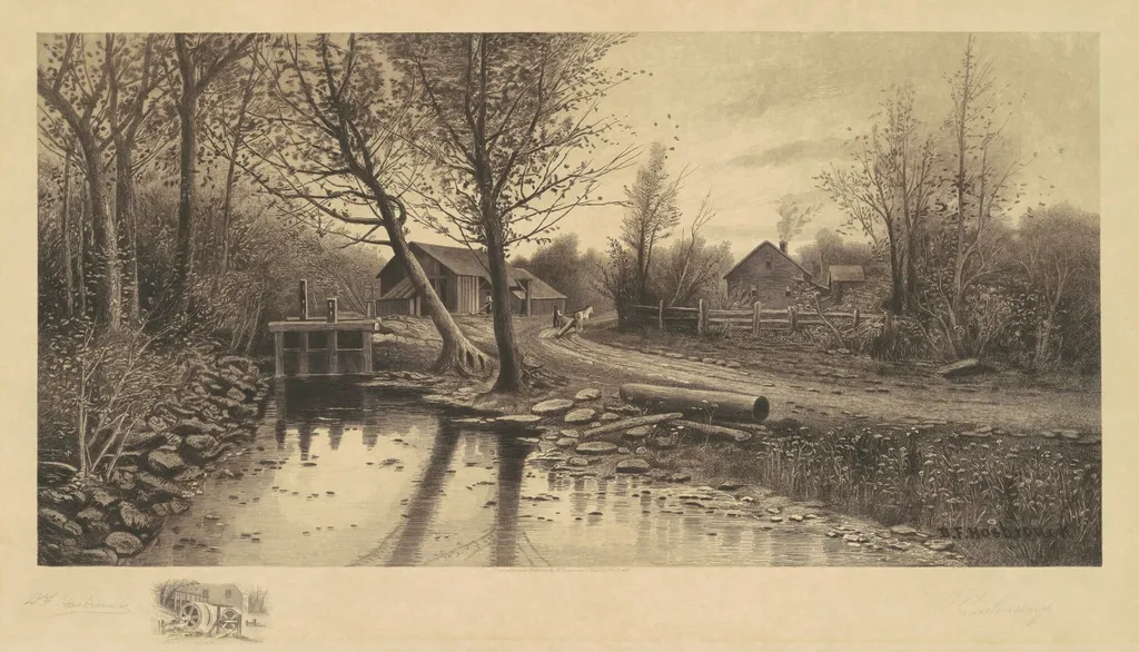 Untitled (Pastorale Scene with Sawmill), by Richard Dudensing, ink, 1890