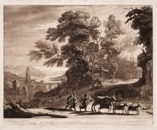 Liber Veritatis:  No. 34, Peasants with Cattle attacked by Bandits, by Richard Earlom