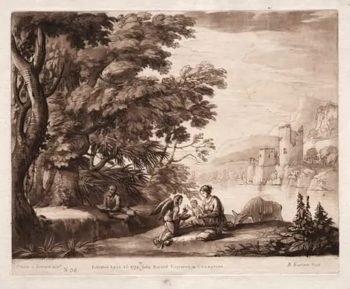 Liber Veritatis:  No. 38, The Repose of the Holy Family along a River, by Richard Earlom